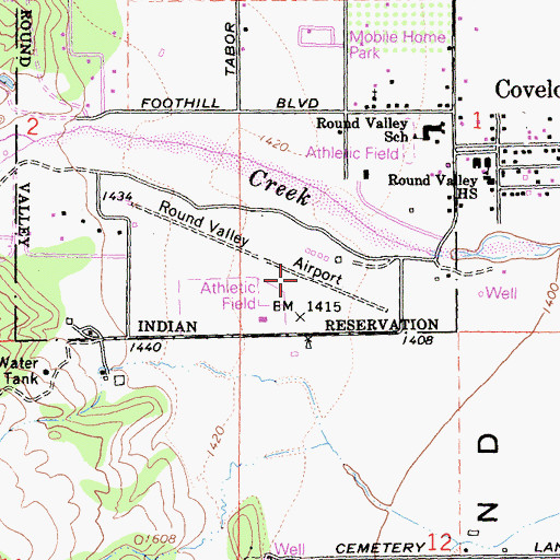 Topographic Map of Round Valley Airport, CA