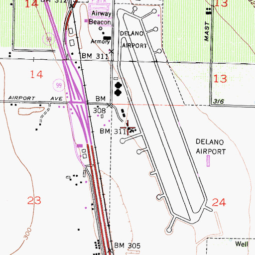 Topographic Map of Delano Municipal Airport, CA