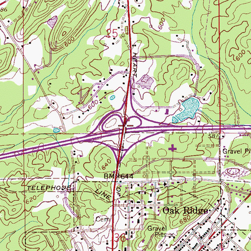 Topographic Map of Interchange 158, AL