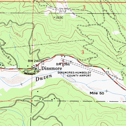 Topographic Map of Dinsmore Airport, CA