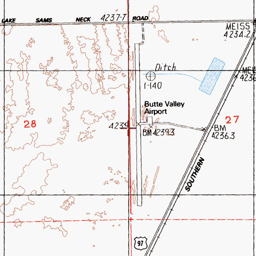 Topographic Map of Butte Valley Airport, CA