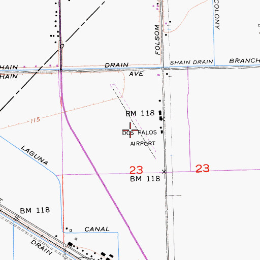 Topographic Map of Dos Palos Airport, CA