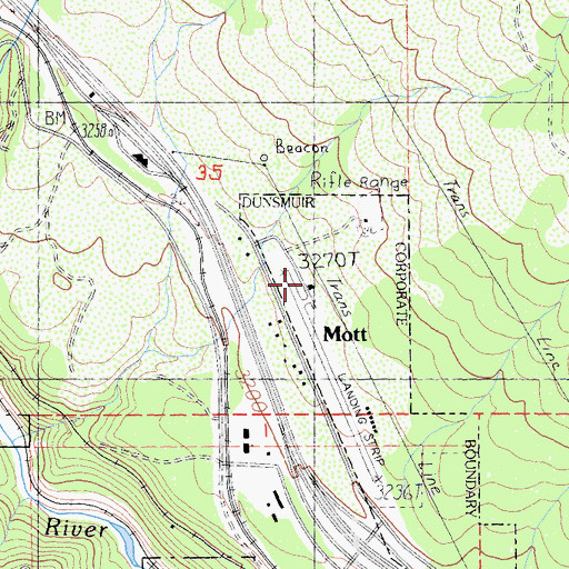 Topographic Map of Dunsmuir Municipal Airport-Mott Airport, CA