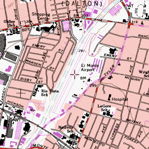 Topographic Map of San Gabriel Valley Airport, CA