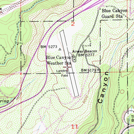 Topographic Map of Blue Canyon - Nyack Airport, CA