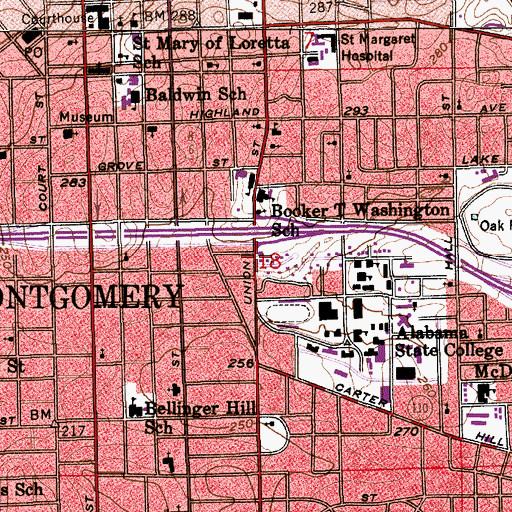 Topographic Map of Montgomery, AL