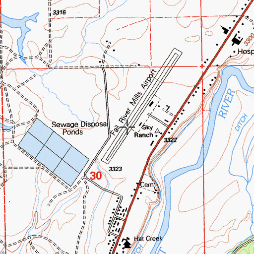 Topographic Map of Fall River Mills Airport, CA