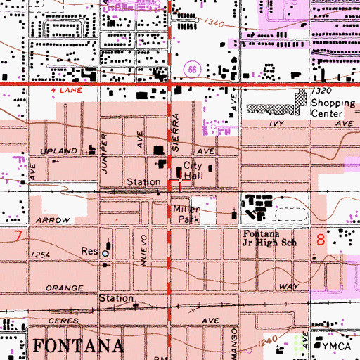 Topographic Map of Fontana Police Heliport, CA