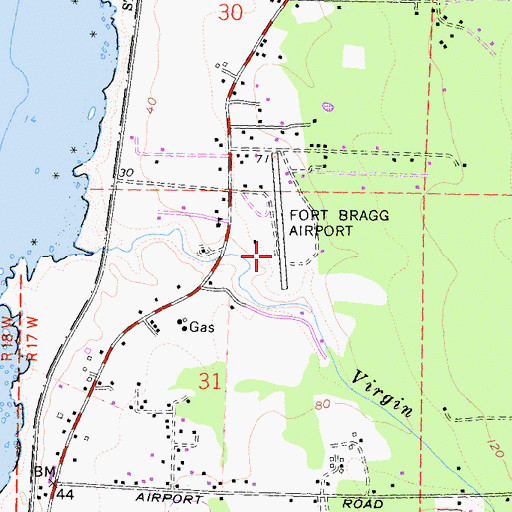 Topographic Map of Fort Bragg Airport, CA