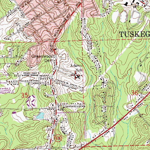 Topographic Map of Lewis Adams Elementary School, AL