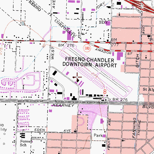 Topographic Map of Fresno Chandler Executive Airport, CA