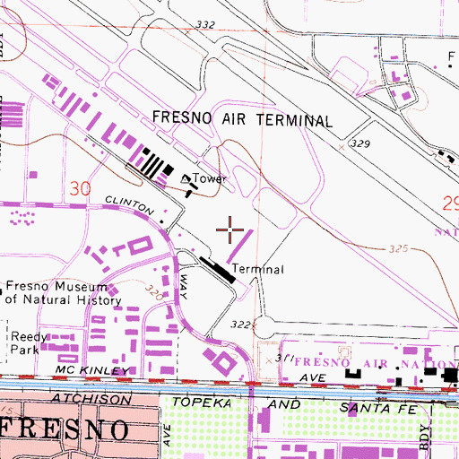 Topographic Map of Fresno Yosemite International Airport, CA