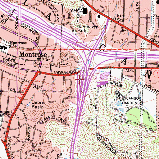 Topographic Map of Verdugo Hills Hospital Heliport, CA