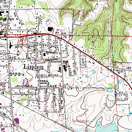 Topographic Map of George P Austin Junior High School, AL