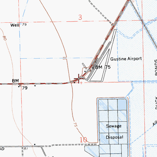 Topographic Map of Gustine Airport, CA