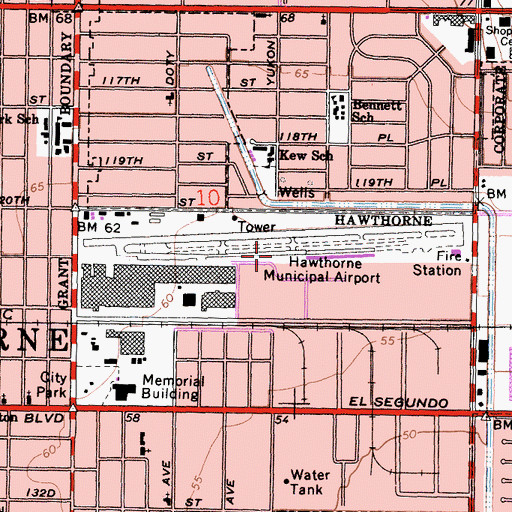 Topographic Map of Jack Northrop Field/Hawthorne Municipal Airport, CA