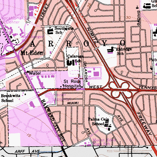 Topographic Map of Saint Rose Hospital Helistop, CA