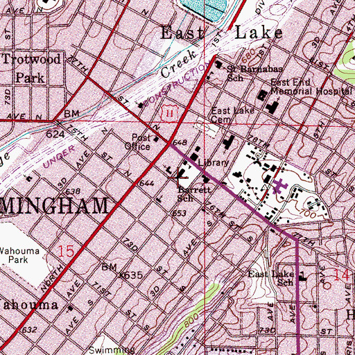 Topographic Map of Barrett Elementary School, AL