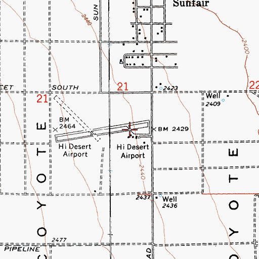 Topographic Map of Roy Williams Airport, CA