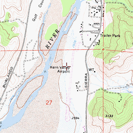 Topographic Map of Kern Valley Airport, CA