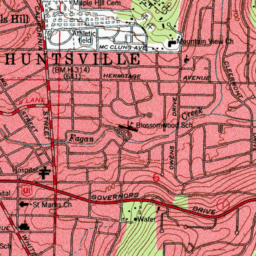 Topographic Map of Blossomwood Elementary School, AL