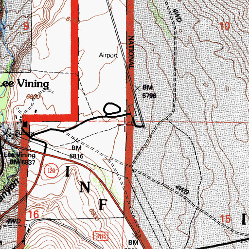 Topographic Map of Lee Vining Airport, CA
