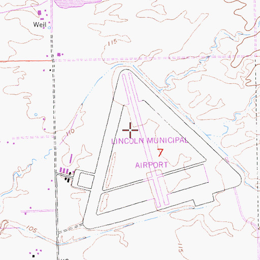 Topographic Map of Lincoln Regional Airport/Karl Harder Field, CA