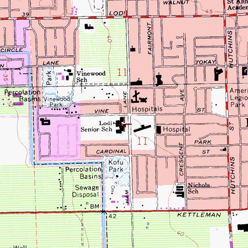 Topographic Map of Lodi Memorial Hospital Heliport, CA