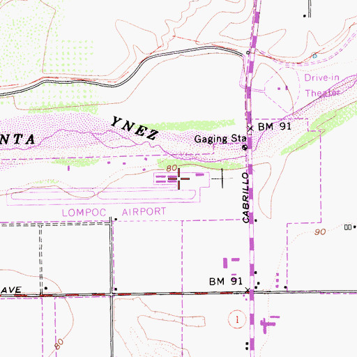 Topographic Map of Lompoc Airport, CA