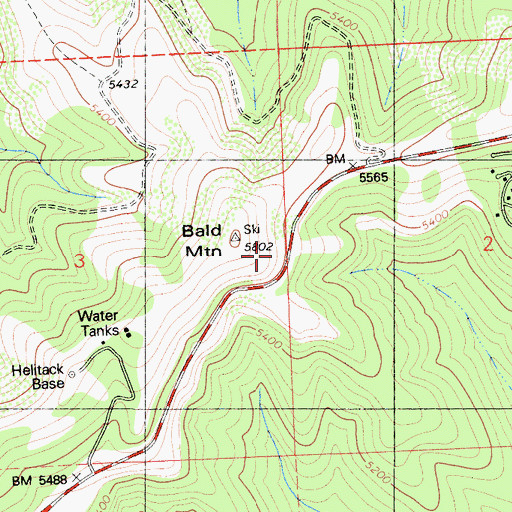 Topographic Map of Bald Mountain Heliport, CA