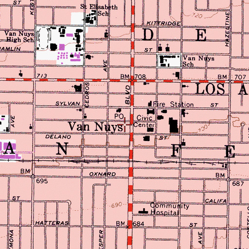 Topographic Map of Van Nuys County Court Heliport, CA