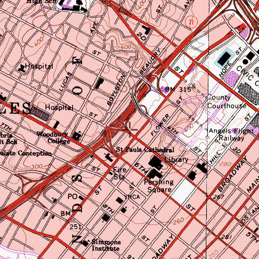 Topographic Map of The Westin Bonaventure Hotel Heliport, CA