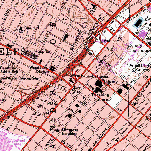 Topographic Map of Arco Plaza Heliport, CA