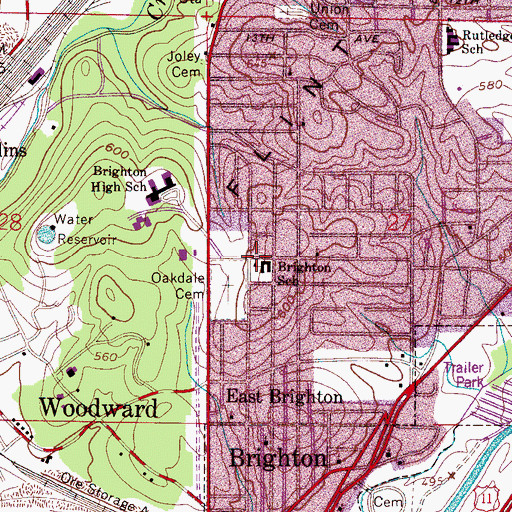 Topographic Map of Brighton Elementary School, AL