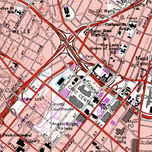 Topographic Map of Sheriffs Headquarters - Temple and Grand Heliport, CA