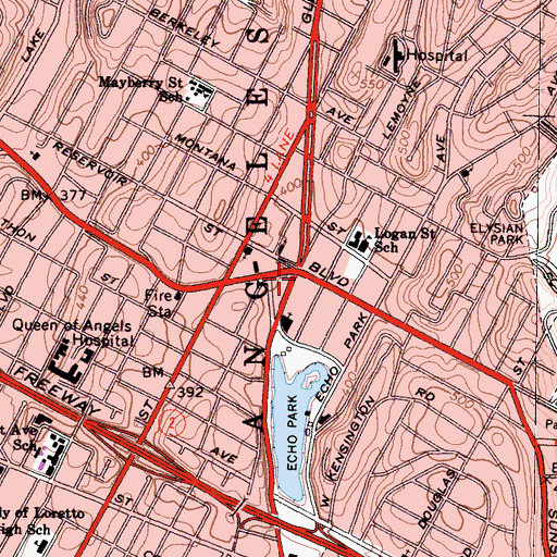 Topographic Map of Sunset-Glendale Heliport, CA