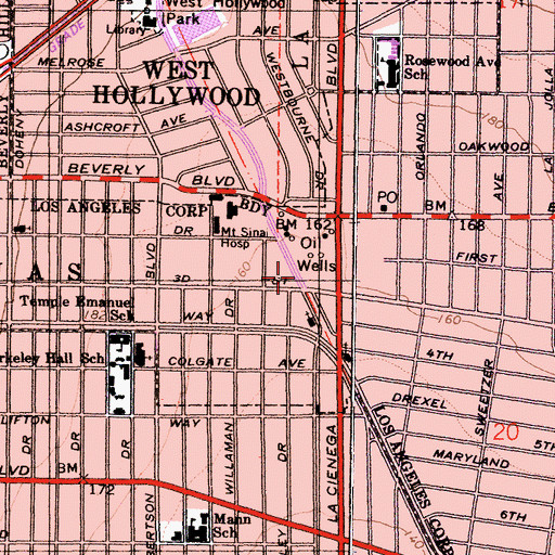 Topographic Map of Beverly Center Heliport, CA
