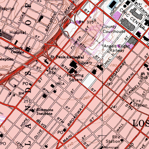 Topographic Map of Biltmore Hotel Heliport, CA