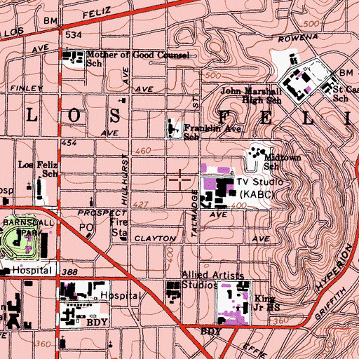 Topographic Map of ABC-TV Heliport, CA