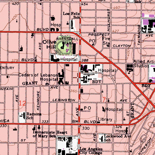 Topographic Map of Queen of Angel-Hollywood Presbyterian Hospital Heliport, CA