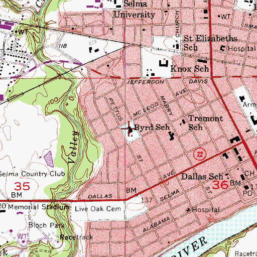 Topographic Map of Byrd Elementary School, AL