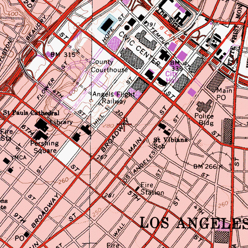 Topographic Map of Los Angeles Times-Los Angeles Heliport, CA