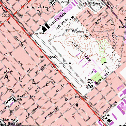 Topographic Map of Whiteman Airport, CA