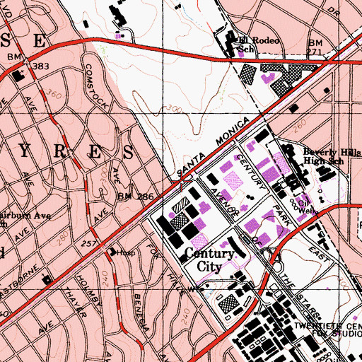 Topographic Map of Century City Heliport, CA