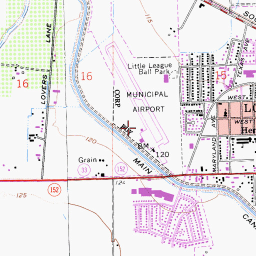 Topographic Map of Los Banos Municipal Airport, CA