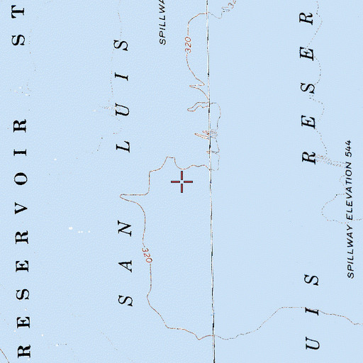 Topographic Map of San Luis Reservoir Seaplane Base, CA
