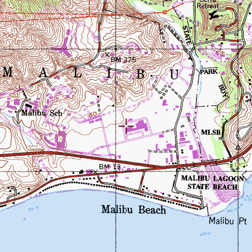 Topographic Map of Malibu Administrative Center Heliport, CA