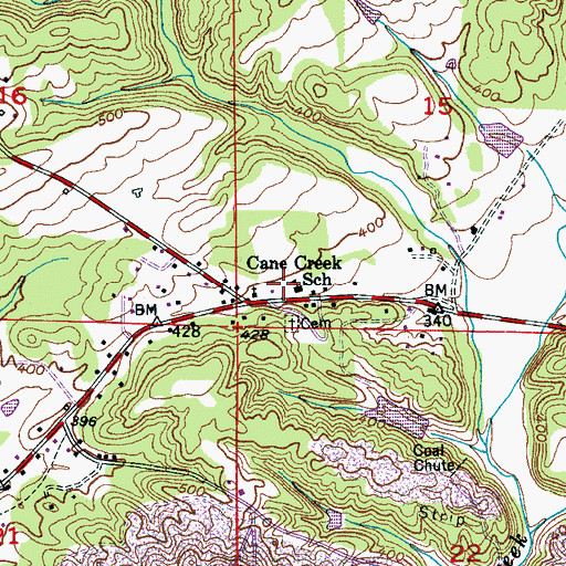 Topographic Map of Cane Creek Elementary School, AL