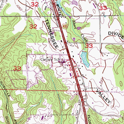 Topographic Map of Carlisle Elementary School, AL