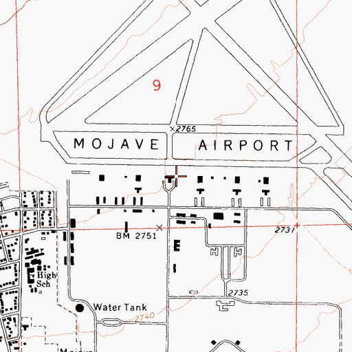 Topographic Map of Mojave Air and Space Port, CA